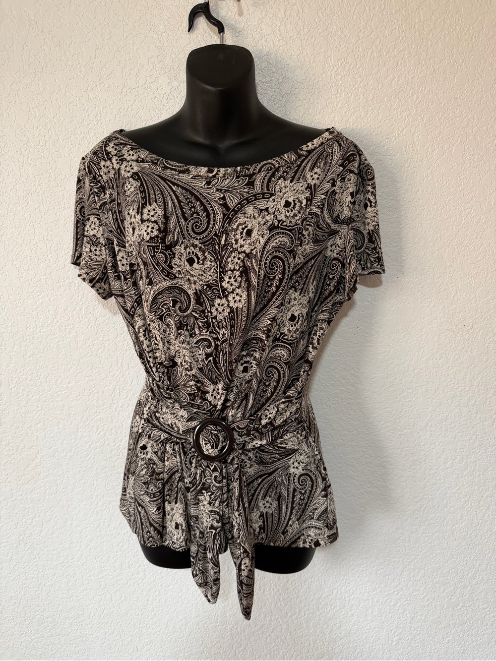 Y2k Perceptions Black and White Paisley Belted Top